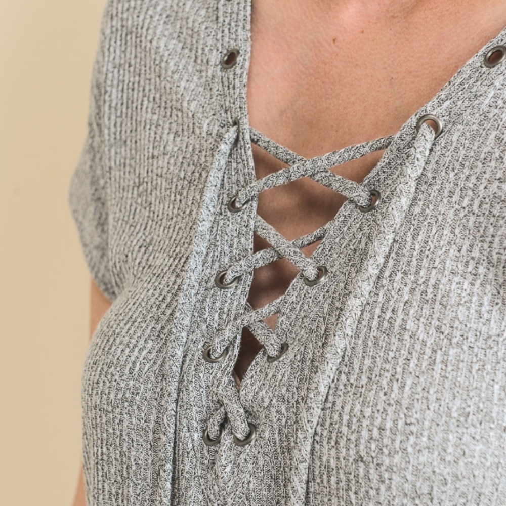 Gray Lace-Up Tunic Top 27012 - Picture 6 of 7